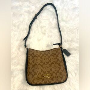 Coach Black and Tan Signature coated canvas crossbody